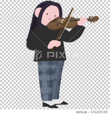 バイオリンをひく女性の手描きイラスト 131223139