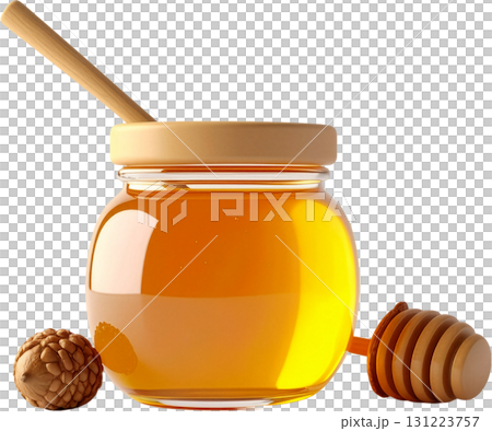 honey and wooden spoon isolated on white 131223757
