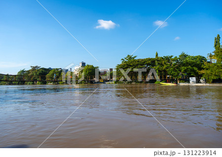 Suspension bridge crossing Lake Tempe in Sulawesi, Indonesia 131223914