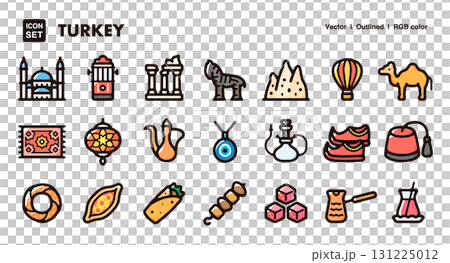 Turkey Icon Illustration Set - Vector Illustrations of Culture, Cuisine, and Traditions 131225012