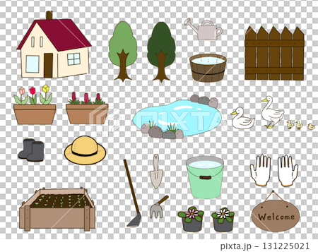 かわいい家のお庭のイラストセット 131225021