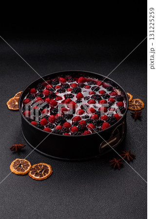 Pie, cheesecake with raspberries and blackberries, mascarpone cheese. Piece of cheesecake Pie, cheesecake with raspberries and blackberries, mascarpone cheese. Piece of cheesecake 131225259