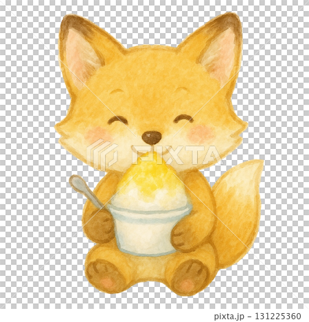【夏】かき氷を持ったキツネのイラスト/レモンシロップ 131225360