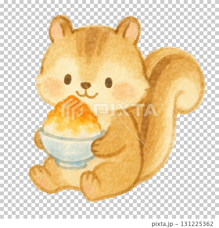 【夏】かき氷を持ったリスのイラスト/オレンジシロップ 131225362