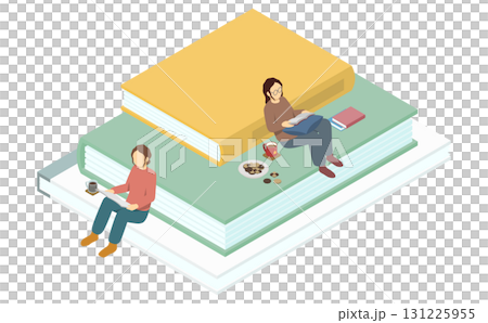 アイソメトリックイラスト：本の上で読書する人 131225955