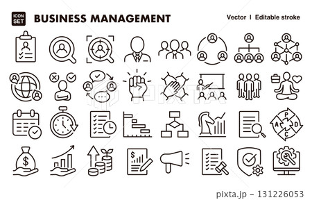 ビジネスマネージメントのアイコンイラストセット　EPS版は線の太さ等編集可能 131226053