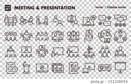 Meeting, conference, and presentation icon illustration set. EPS version can be edited to change line thickness, etc. 131226054