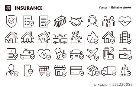 保険のアイコンイラストセット　EPS版は線の太さ等編集可能 131226058