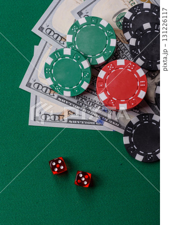 Dice game Craps in casino with chips, bets and risk. Craps game 131226117
