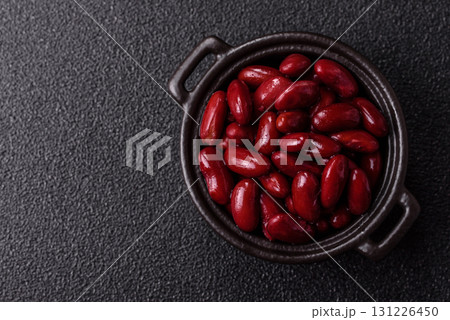 Red beans canned as an ingredient for cooking healthy or vegetarian food. Canned beans 131226450