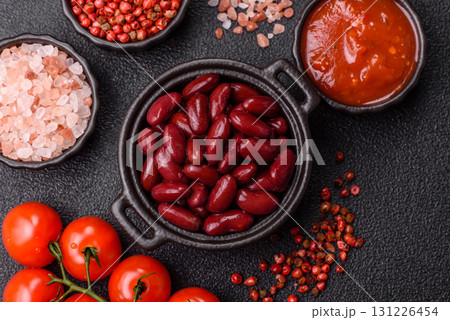 Red beans canned as an ingredient for cooking healthy or vegetarian food. Canned beans 131226454