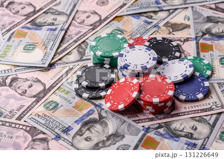 Casino chips, bets and gambling, risk to win or lose money. Betting chips 131226649