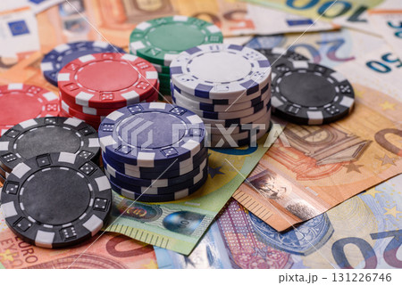 Casino chips, bets and gambling, risk to win or lose money. Betting chips 131226746