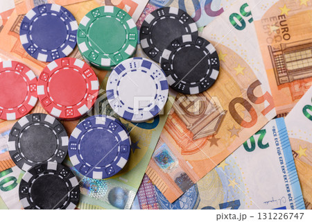 Casino chips, bets and gambling, risk to win or lose money. Betting chips 131226747
