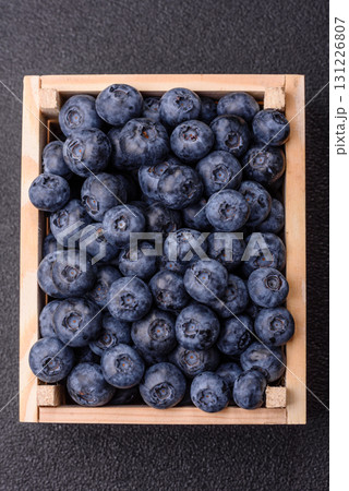 Fresh juicy blueberries, healthy vegan food with vitamins and minerals. Blueberries berry 131226807