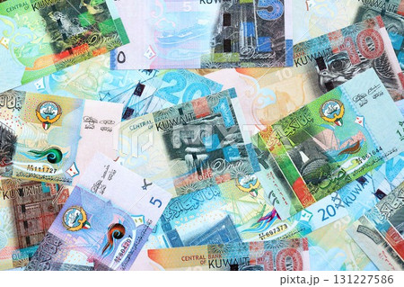 Kuwaiti dinar currency money bills. The current banknotes lies on table in big amount 131227586