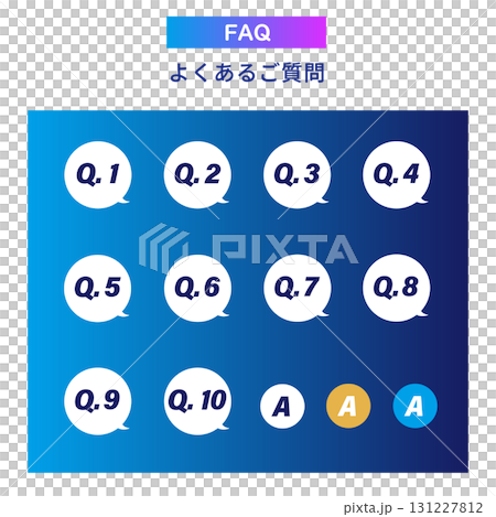 FAQ Speech Bubble Set Frequently Asked Questions Q&A Icons Blue and Purple Gradient Background 131227812