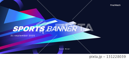 Abstract Colorful Sport Background with Geometric Shapes and Glowing Light Effects. For Sports or Event Banner, Poster and Cover Design 131228039