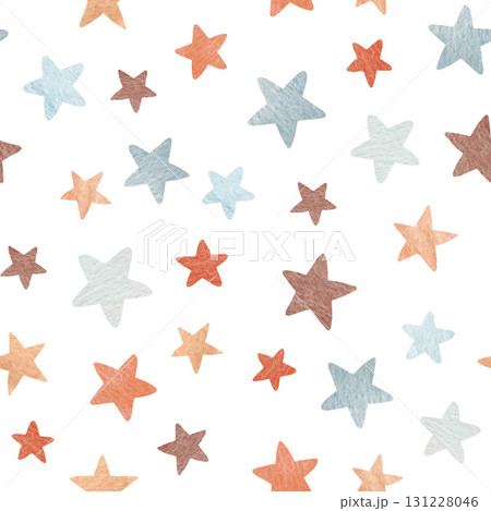 Seamless watercolor star pattern. Cute pastel design for nursery wallpaper, baby shower decor, kids room, wrapping paper and festive crafts Seamless watercolor star pattern. Cute pastel design for nursery wallpaper, baby shower decor, kids room, wrapping paper and festive crafts 131228046