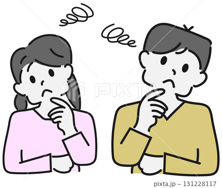 困った表情の若い男女 困った表情の若い男女 131228117