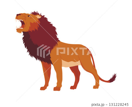 Proud powerful lion character. King of animal. Cartoon cute wild cat growls. Isolated vector Illustrations on a white background 131228245