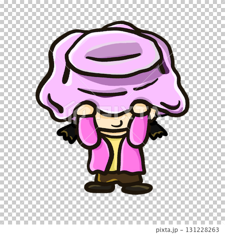 Cartoon girl wearing an oversized, floppy purple hat fun illustration Cartoon girl wearing an oversized, floppy purple hat fun illustration 131228263