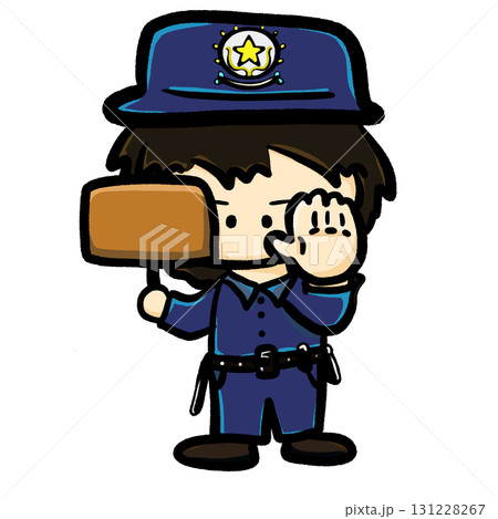 Cartoon police officer holding a blank signage illustration 131228267