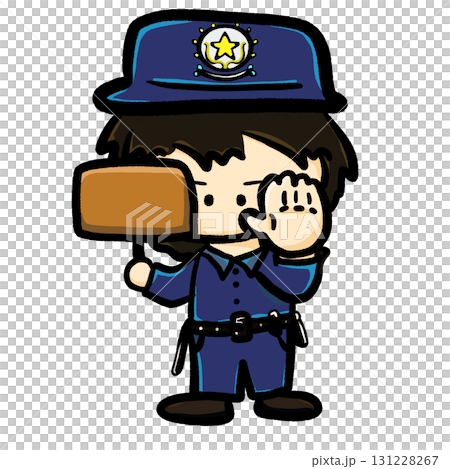 Cartoon police officer holding a blank signage illustration 131228267
