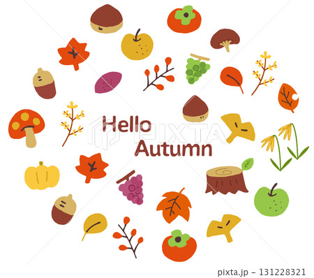 カラフルな秋と紅葉のアイコンイラストセット 131228321