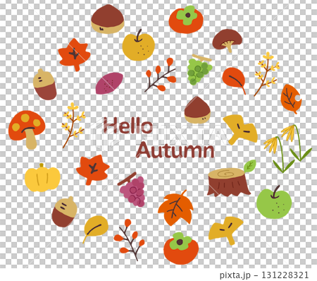 カラフルな秋と紅葉のアイコンイラストセット 131228321