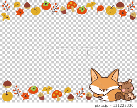 Simple frame illustration of autumn leaves, foxes and squirrels 131228330