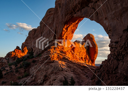 North Window during sunset in Arches National Park, Utah, USA North Window during sunset in Arches National Park, Utah, USA 131228437