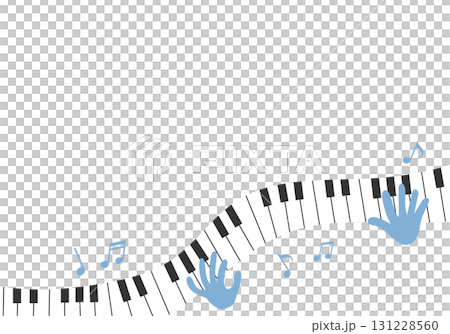 Piano keys, playing hands, musical notes background frame material vector illustration - horizontal Piano keys, playing hands, musical notes background frame material vector illustration - horizontal 131228560