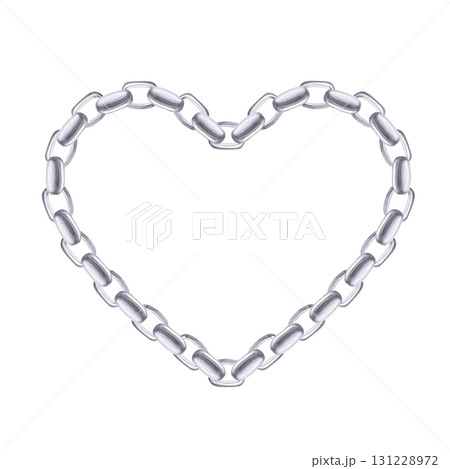 Heart made of silver chains. Isolated watercolor illustration for jewelry packaging design, display cases, fabric printing, discount coupons, holiday cards, and wedding interiors. Heart made of silver chains. Isolated watercolor illustration for jewelry packaging design, display cases, fabric printing, discount coupons, holiday cards, and wedding interiors. 131228972