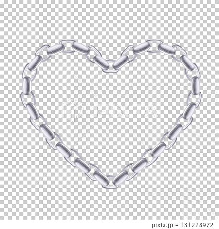 Heart made of silver chains. Isolated watercolor illustration for jewelry packaging design, display cases, fabric printing, discount coupons, holiday cards, and wedding interiors. Heart made of silver chains. Isolated watercolor illustration for jewelry packaging design, display cases, fabric printing, discount coupons, holiday cards, and wedding interiors. 131228972