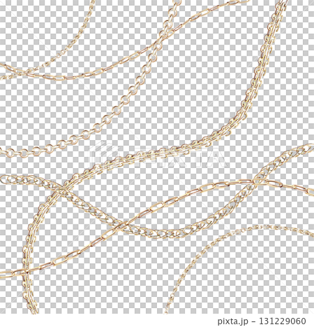 A square frame with intertwined gold chains. Isolated watercolor illustration for jewelry packaging design, display cases, fabric printing, and discount coupons. 131229060