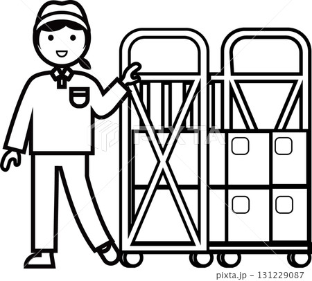 台車で荷物を運ぶ人 131229087