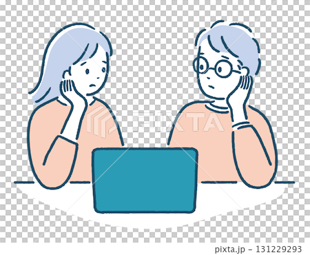 C夫婦在電腦前憂心忡忡 C夫婦在電腦前憂心忡忡 131229293