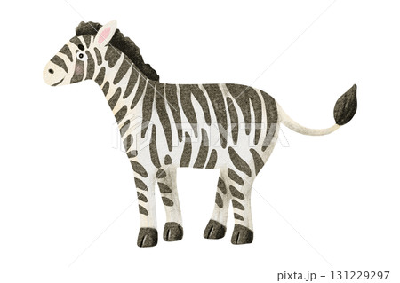 Watercolor zebra illustration isolated on white. Hand drawn African safari animal for kids and nursery decor, Cute child drawing black and white savannah character clip art Watercolor zebra illustration isolated on white. Hand drawn African safari animal for kids and nursery decor, Cute child drawing black and white savannah character clip art 131229297