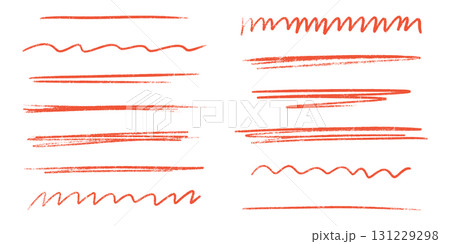 Red line brush stroke with pencil underline and crayon textures for graphic design - wavy marks, straight elements and zigzag patterns. Hand drawn highlights with rough edges for text decoration. Red line brush stroke with pencil underline and crayon textures for graphic design - wavy marks, straight elements and zigzag patterns. Hand drawn highlights with rough edges for text decoration. 131229298