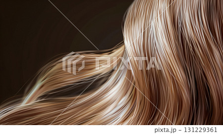 Long, wavy hair in beautiful shades of rich brown, healthy, voluminous texture and a luxurious appearance against a dark background. AI generated Long, wavy hair in beautiful shades of rich brown, healthy, voluminous texture and a luxurious appearance against a dark background. AI generated 131229361