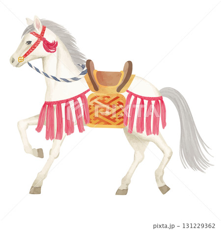 水彩手書きの和風の馬のイラスト 水彩手書きの和風の馬のイラスト 131229362