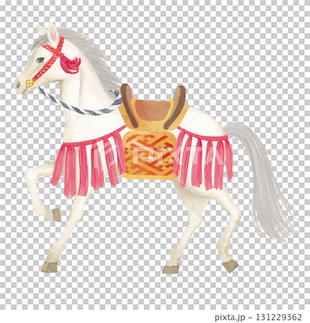 Watercolor hand-drawn Japanese-style horse illustration Watercolor hand-drawn Japanese-style horse illustration 131229362