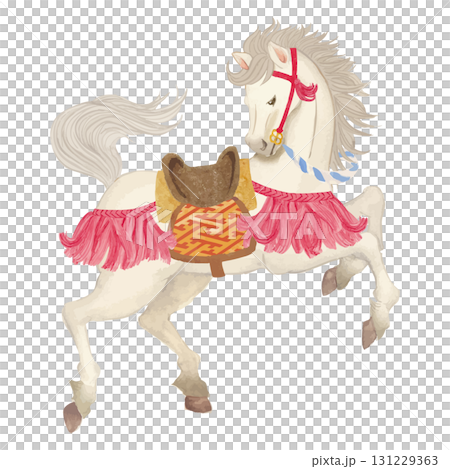 Watercolor hand-drawn Japanese-style horse illustration 131229363