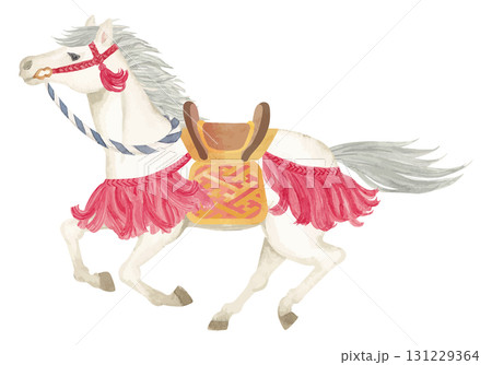 水彩手書きの和風の走る馬のイラスト 131229364