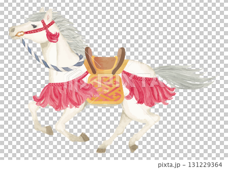 水彩手書きの和風の走る馬のイラスト 131229364