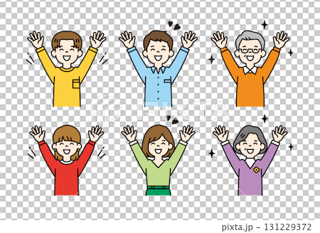 微笑和歡呼，不同年齡的男人和女人的上半身向量插圖集_顏色 131229372