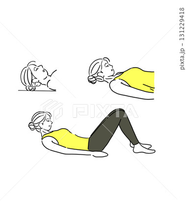 ストレートネックのリハビリをする女性のイラスト ストレートネックのリハビリをする女性のイラスト 131229418