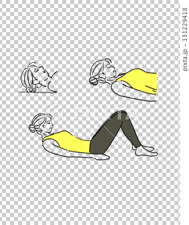 ストレートネックのリハビリをする女性のイラスト ストレートネックのリハビリをする女性のイラスト 131229418