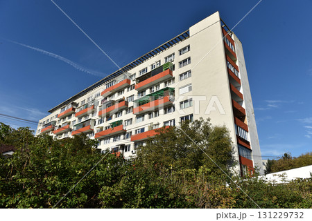 Typical facade of concrete panel building. Post Soviet flat of blocks Typical facade of concrete panel building. Post Soviet flat of blocks 131229732